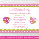Pink Green Lil Ladybug Printable Baby Shower Invitation Editable PDF #A108