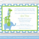 Mod Elephant Giraffe Jungle Printable Baby Shower Invitation Editable PDF #A113