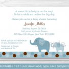 Blue Polka Dot Elephant Jungle Printable Baby Shower Invitation Editable PDF #A115