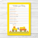 Construction Trucks Printable Baby Shower Wishes For Baby Advice Cards #A117
