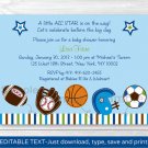 Sports Football Baseball Soccer Printable Baby Shower Invitation Editable PDF #A119