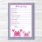 Pink Crab Under The Sea Printable Baby Shower Wishes For Baby Advice Cards #A121