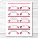 Pink Ladybug Garden Printable Baby Shower Diaper Raffle Tickets #A122