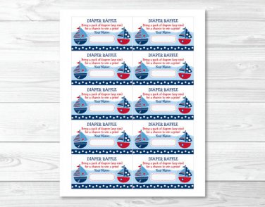 Sail Away Sailboat Nautical Blue Printable Baby Shower Diaper Raffle Tickets #A123