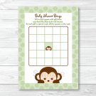 Mod Monkey Green Printable Baby Shower Bingo Cards #A125