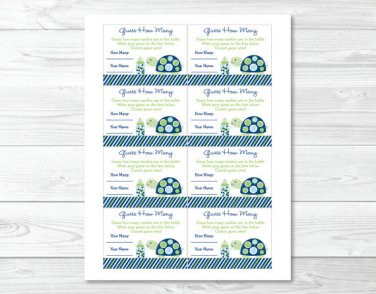 Mod Green Turtle Printable Baby Shower "guess How Many?" Game Cards #A126