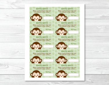 Mod Monkey Jungle Safari Printable Baby Shower Diaper Raffle Tickets #A125