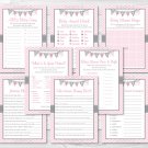 Modern Pink Chevron Baby Shower Games Pack - 8 Printable Games #A127
