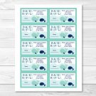 Little Blue Whale Nautical Printable Baby Shower Diaper Raffle Tickets #A129