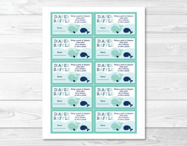 Little Blue Whale Nautical Printable Baby Shower Diaper Raffle Tickets #A129