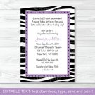 Sassy Zebra Printable Baby Shower Invitation Editable PDF #A130
