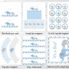 Blue And Grey Polka Dot Elephants Baby Boy Printable Baby Shower Party Package #A135