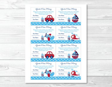 Around The Town Transport Printable Baby Shower "guess How Many?" Game Cards #A137