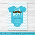 Little Man Mustache Chevron Printable Baby Shower Invitation Editable PDF #A138