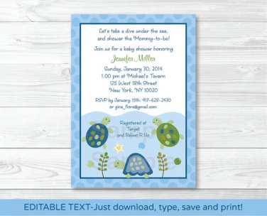Sea Turtle Reef Printable Baby Shower Invitation Editable PDF #A144