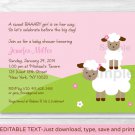 Sweet Little Lamb Pink Girls Printable Baby Shower Invitation Editable PDF #A149