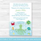 Under The Sea Calypso Octopus Crab Printable Baby Shower Invitation Editable PDF #A150