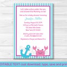 Pink Crab Under The Sea Nautical Printable Baby Shower Invitation Editable PDF #A151