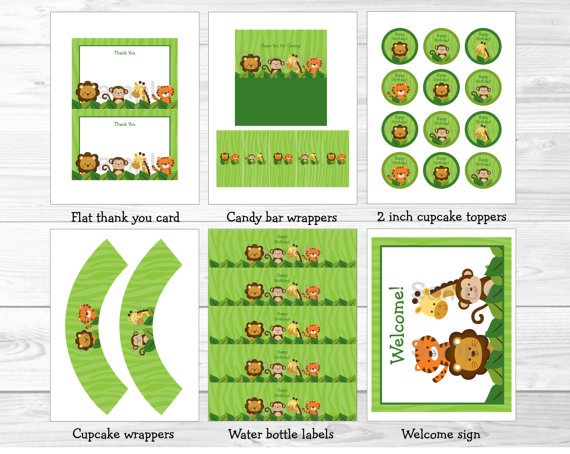 Safari Jungle Animals Printable Birthday Party Package #A156