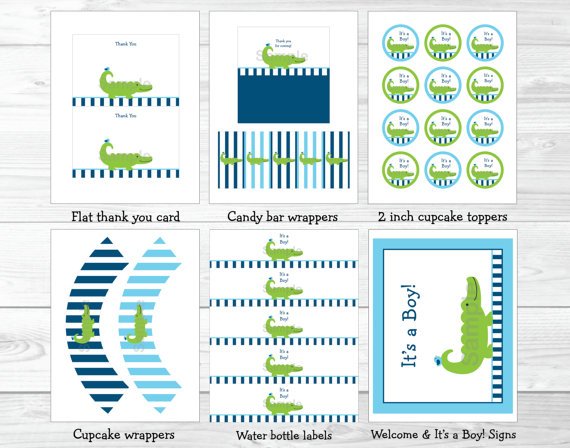Preppy Alligator Baby Boy Printable Baby Shower Package #A157
