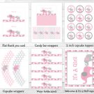 Pink And Gray Polka Dot Elephant Printable Baby Shower Package #A160