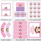 Mod Girl Monkey Pink And Purple Printable Birthday Party Package #A161