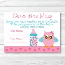 Pink Owl Printable Baby Shower "Guess How Many?" Game Cards #A162