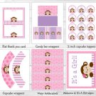 Lil Monkey Girl Jungle Safari Pink Purple Printable Baby Shower Party Package #A153