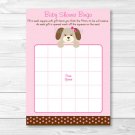 Pink Polka Dot Puppy Dog Printable Baby Shower Bingo Cards #A152