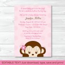 Mod Girl Monkey Jungle Safari Printable Baby Shower Invitation Editable PDF #A167