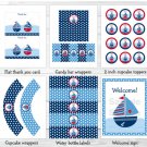Sail Away Sailboat Nautical Blue Printable Birthday Party Package #A168
