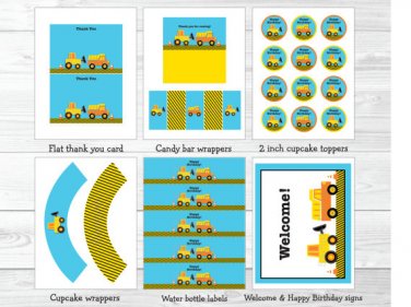 Construction Trucks Printable Birthday Party Package #A174