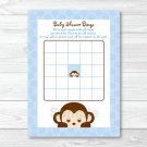 Mod Pop Monkey Blue Printable Baby Shower Bingo Cards #A175