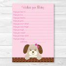 Pink Polka Dot Puppy Dog Printable Baby Shower Wishes For Baby Advice Cards #A152