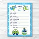 Car Truck Boat Plane Printable Baby Shower Wishes For Baby Advice Cards #A143