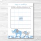 Blue Gray Polka Dot Elephant Printable Baby Shower Bingo Cards #A135