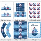 Sail Away Sailboat Nautical Blue Printable Baby Shower Party Package #A123