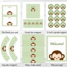 Mod Boy Monkey Jungle Safari Green Printable Baby Shower Party Package #A125