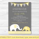 Yellow Chevron Elephant Mom & Baby Printable Baby Shower Invitation Editable PDF #A181