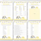 Yellow Chevron Elephant Baby Shower Games Pack - 6 Printable Games #A181