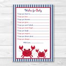 Nautical Crab Under The Sea Printable Baby Shower Wishes For Baby Advice Cards #A182
