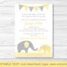 Yellow Elephant Chevron Mom & Baby Printable Baby Shower Invitation Editable PDF #A181