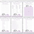 Purple Chevron Elephant Baby Shower Games Pack - 6 Printable Games #A184