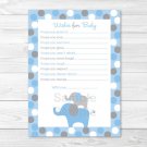 Blue Grey Polka Dot Elephants Printable Baby Shower Wishes For Baby Advice Cards #A135