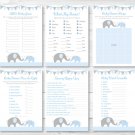 Blue Chevron Elephant Baby Shower Games Pack - 6 Printable Games #A187