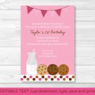 Cookies & Milk Printable Birthday Invitation Editable PDF #A189