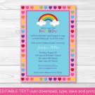 Rainbow Hearts Printable Baby Shower Invitation Editable PDF #A194