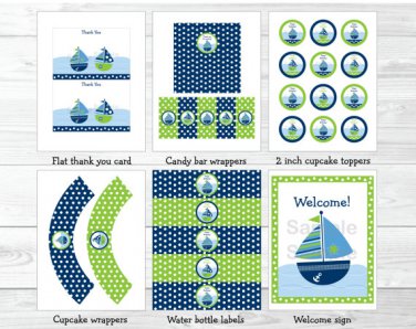 Nautical Sailboat Sail Away Printable Birthday Party Package #A198