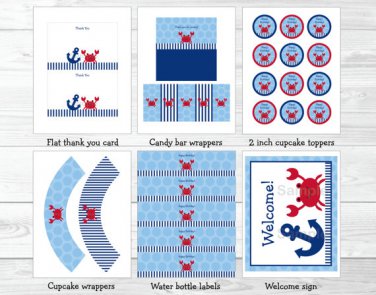 Nautical Crab Under The Sea Printable Birthday Party Package #A199