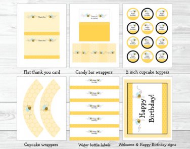 Sweet Little Bumble Bee Printable Birthday Party Package #A201